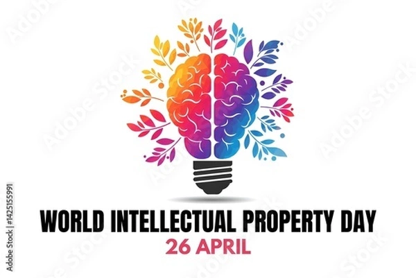 Fototapeta World Intellectual Property Day Illustration (April 26) with Brain and Light Bulb