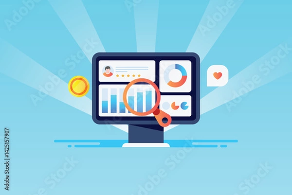 Fototapeta Customer digital profile on screen with demographic and activity data, user information for marketing and business strategy concept.