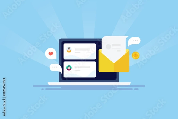 Fototapeta Open new email message notification inbox. Electronic mail customer communication business laptop concept.