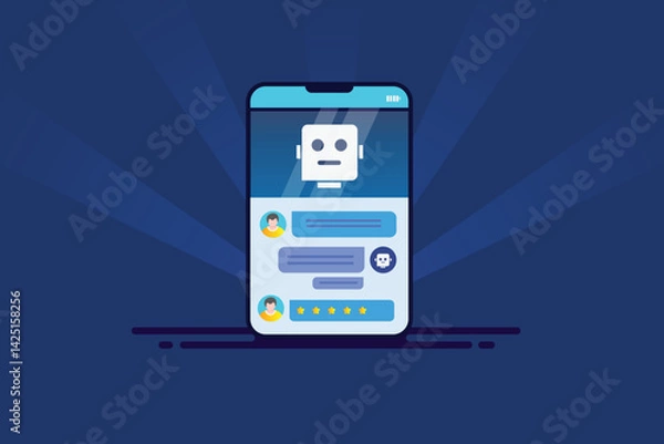 Fototapeta AI chatbot assistant on mobile screen, people using AI customer service and getting answers from virtual bot.