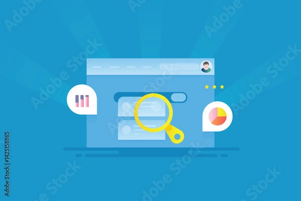 Fototapeta Personalized search experience concept. Search engine display results based on audience browsing history, location and behavior concept.
