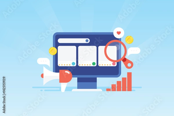 Fototapeta Digital marketing strategy, content promotion, SEO and SMO, web analytics and internet advertising concept.