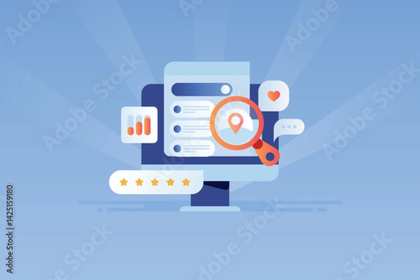 Fototapeta Internet marketing, search engine optimization with web traffic and ranking position on web, local SEO map e-business concept.