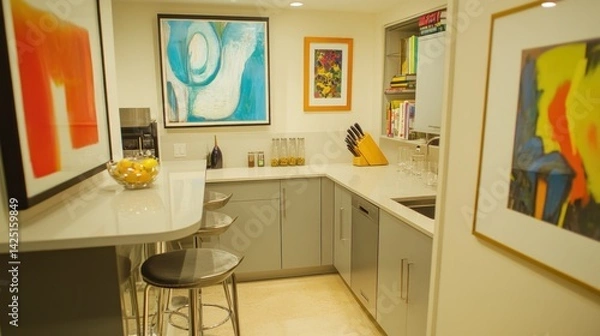 Obraz Modern, colorful bar area with abstract art.