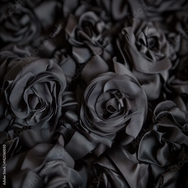 Obraz A dense, textured field of dark, velvety roses creates a dramatic, monochrome floral display