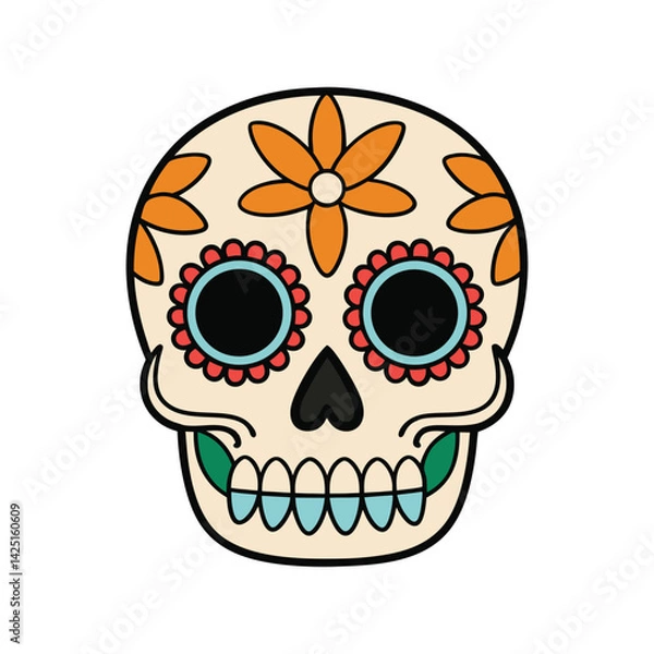 Fototapeta Colorful Sugar Skull Vector Illustration — Mexican Folk Art Design for Cinco de Mayo Celebration