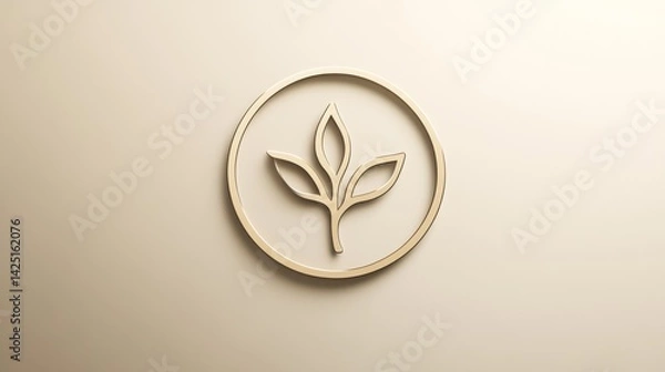 Obraz 45.A minimalistic vector emblem featuring a circle outline, a sprouting plant icon, and bold typography representing 100 percent organic food.