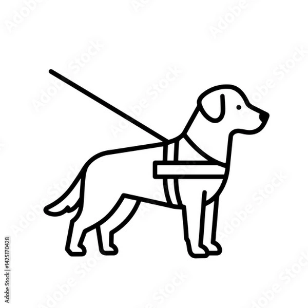 Obraz Guide dog standing proudly with harness against white background  
