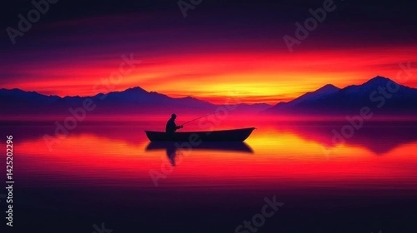 Obraz Silhouette of fisherman at sunset