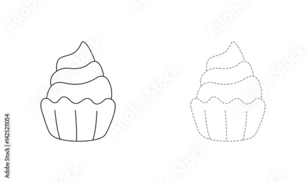 Fototapeta Tracing lines for toddlers. Handwriting practice sheet. Educational children game, printable worksheet for kids with Cup Cake 
