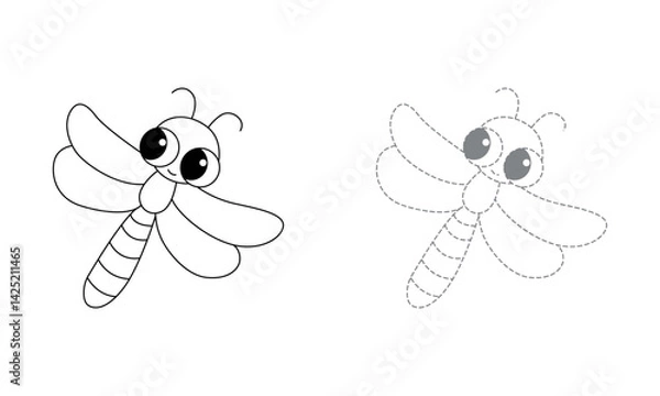 Fototapeta Tracing lines for toddlers. Handwriting practice sheet. Educational children game, printable worksheet for kids with Dragonfly
