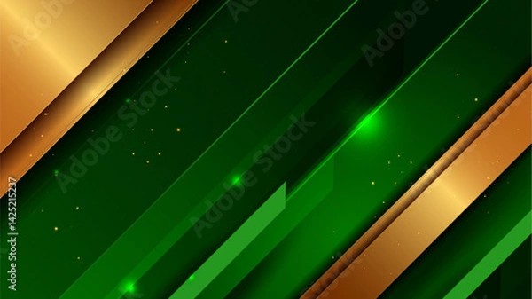 Obraz Abstract green background with elegant diagonal gold lines, Islamic and Diwali festival banner, invitation wallpaper design, luxury vector art, 1920x1080, not AI generated