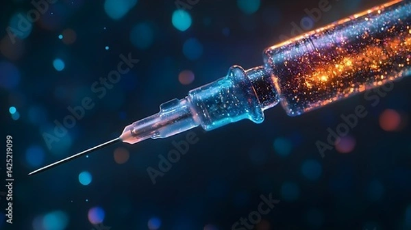 Obraz Close up view of a medical syringe filled with glowing liquid a detailed shot of a needle and a transparent barrel