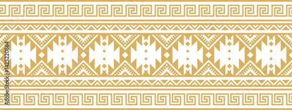 Fototapeta Gold ethnic border with geometric tribal pattern.