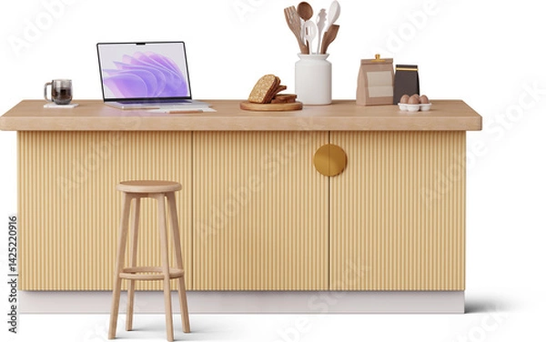 Fototapeta front view of workspace on the kitchen island