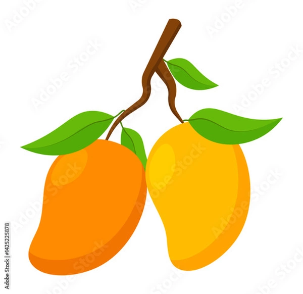 Obraz Mango fruit with stack cartoon illustration clipart