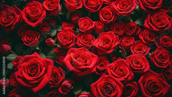 Fototapeta Red roses in full bloom for use as a background image.  AI generated.