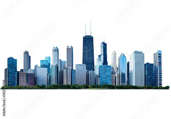 Fototapeta A realistic photograph of the Chicago skyline, with a transparent background