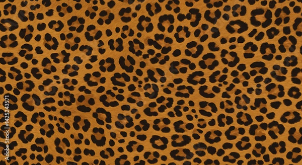 Fototapeta Leopard print texture dark brown spots on golden tan background seamless pattern,  Generative AI