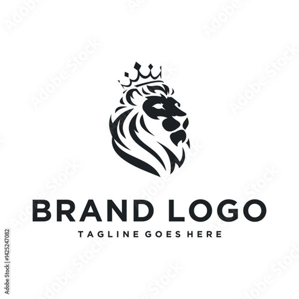 Obraz black crowned lion head logo
