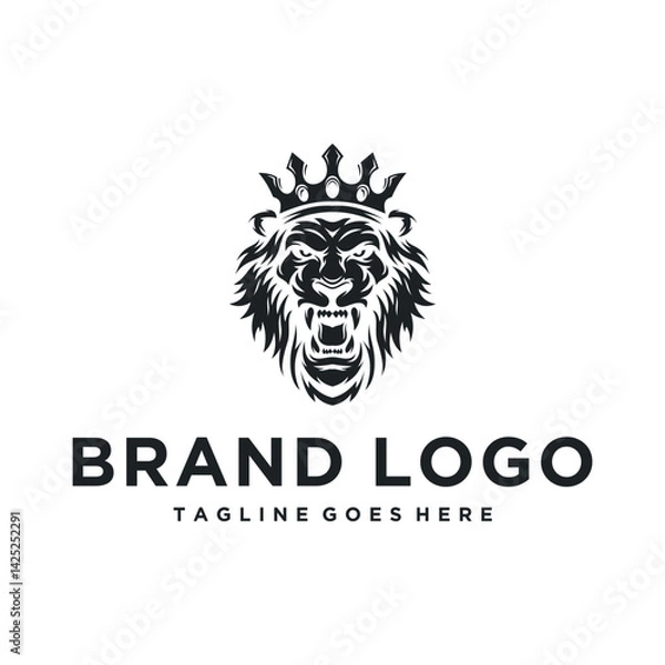 Obraz black crowned lion head logo
