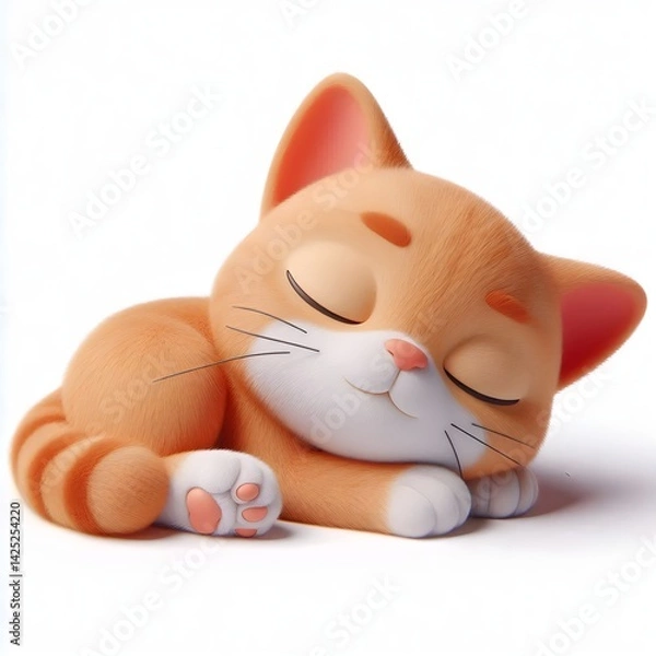 Obraz 3d cute animation of a sleeping cat on white background