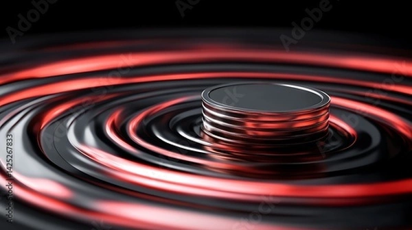 Fototapeta A circular object rests on rippling black and red surfaces, creating a dynamic visual effect.