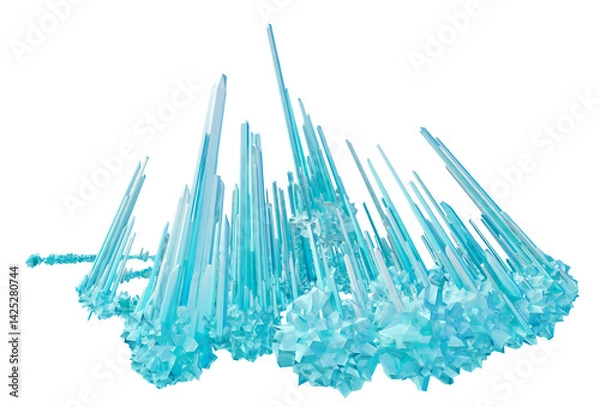 Fototapeta Striking 3D Ice Spikes: Detailed render of sharp, crystalline ice formations on a transparent background. Perfect for dramatic visuals and abstract design.