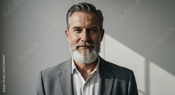 Obraz Sophisticated Man with White Beard in Gray Suit