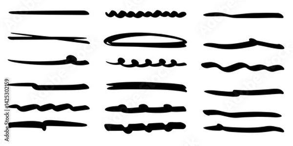 Fototapeta collection of hand drawn underline styles including bold, thin, wavy, and crossed lines. 