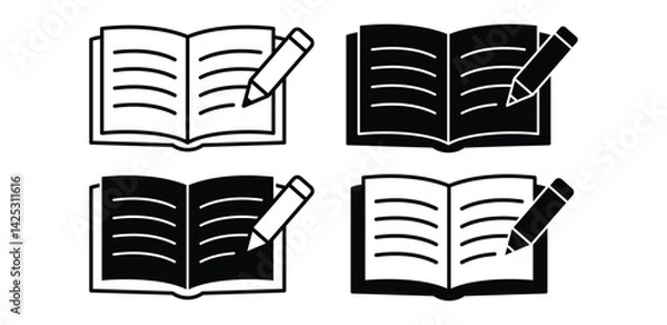 Fototapeta Book And Pencil Icons Set Black And White Color Vector Design Illustration