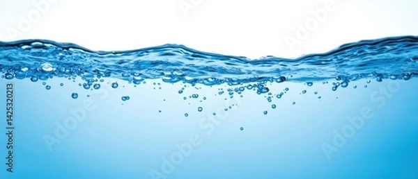 Fototapeta Glimmering Surface of Fresh Blue Water with Bubbles and Light Reflections