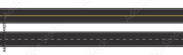 Fototapeta Set of Seamless Road Marking on a White Isolated Background. Top View. Straight Highway Infographic Templates. Vector EPS 10