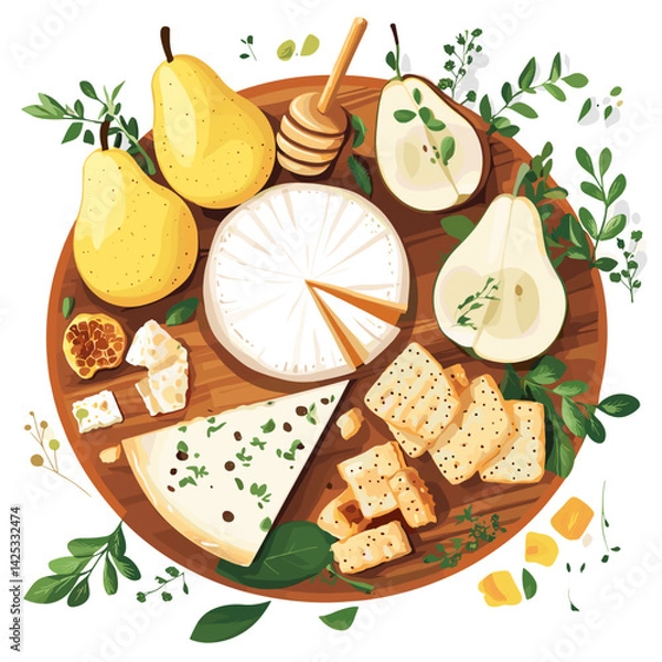 Obraz Brunch Fruit and Cheese Board with Brie and Honeycomb