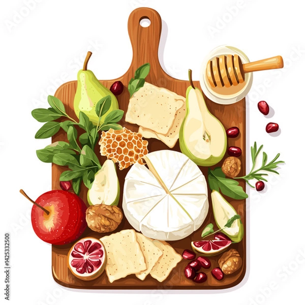Obraz Brunch Fruit and Cheese Board with Brie and Honeycomb