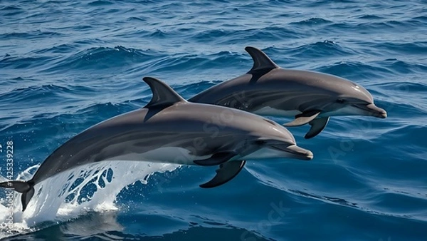 Obraz two dolphins jumping