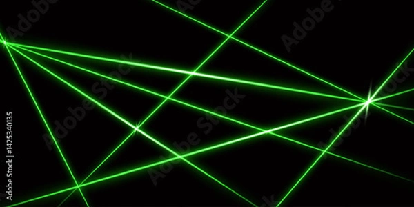 Fototapeta Green intersecting laser beams, glowing stripes. Abstract vector illustration isolated on black background.
