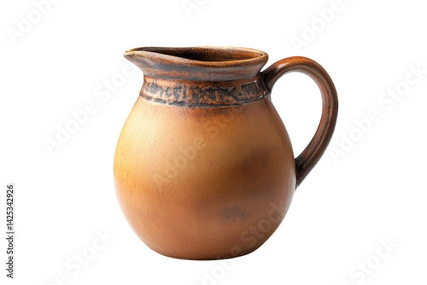 Fototapeta Rustic Brown Clay Pitcher Handcrafted Ceramic Jug Earthenware Vessel Dark Background Studio Shot Detailed Texture Elegant Design on transparent background
