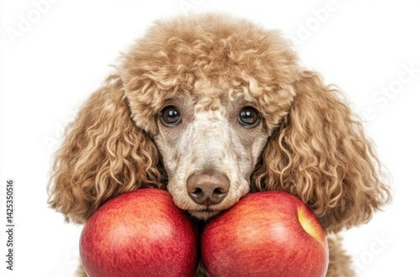 Fototapeta Professional close-up photo of a Poodle with thick shiny curls, alert gaze
