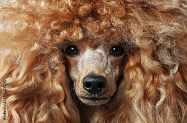 Fototapeta Professional close-up photo of a Poodle with thick shiny curls, alert gaze