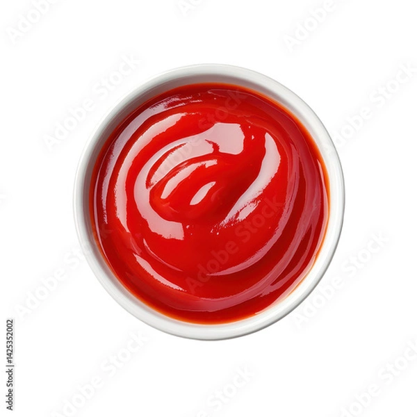 Obraz Bright red condiment in a white bowl ready for serving with various dishes at a casual dining setting or picnic