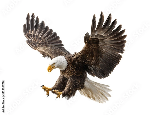 Fototapeta a majestic bald eagle mid-jump with its wings slightly open, heroic pose for American celebration poster on transparent background