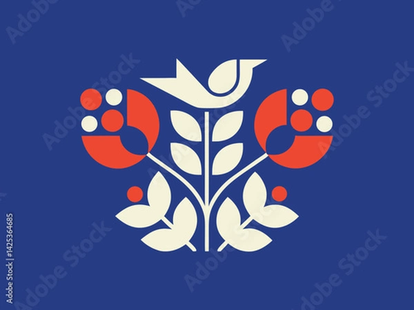 Fototapeta hummingbird with flowers Creative Vector Illustration ideal for branding, identity, web, print, apps, and modern professional use in creative business projects