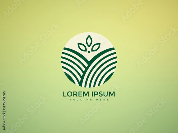 Fototapeta Organic Farm Logo with Circle Shape and Leaves ideal for branding, identity, web, print, apps, and modern professional use in creative business projects