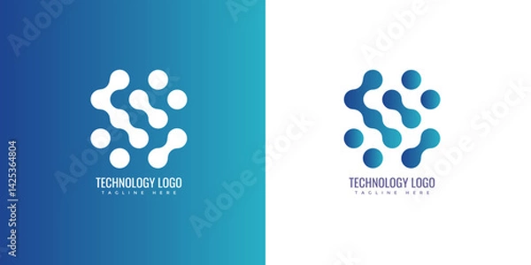 Fototapeta technology connection logo design with abstract dot, Blockchain, molecule and system graphic design vector illustration