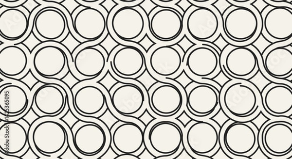 Fototapeta Black swirling lines weave circles in a repeating textured pattern