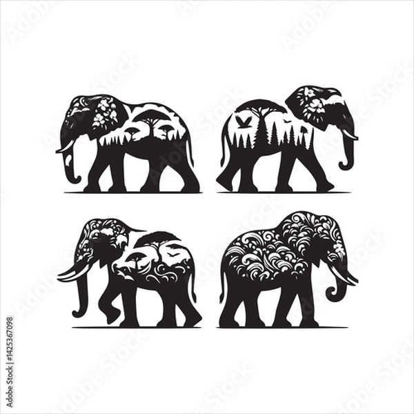 Fototapeta create elephant Silhouette Vector with white background 