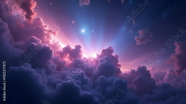 Fototapeta Vast expanse of swirling pink and purple gas in the vastness of space, astronomy, nebular clouds