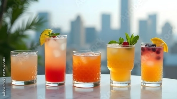 Fototapeta Dive into a spectrum of taste with our best-selling cocktails! Vibrant hues, bold flavors, and a perfect blend await you at the bar