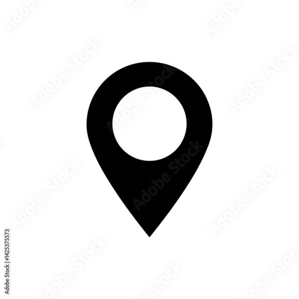 Obraz Map pin location marker icon with circular cutout, minimalist flat design symbol for GPS navigation, place pointer, map interface, mobile app UI, web design